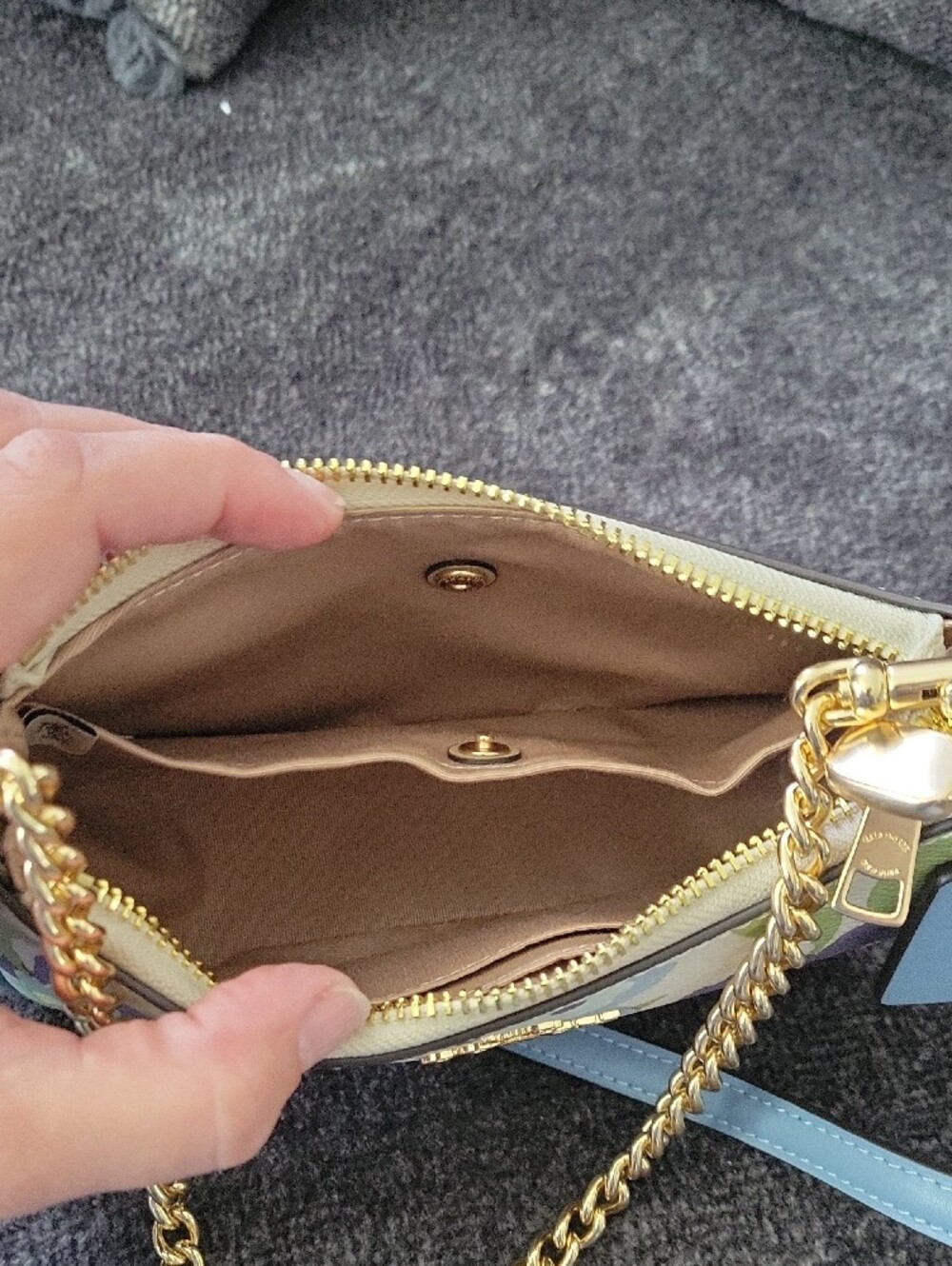 Coach Floral Mini Crossbody Bag in Lavender, Mint & Sky Blue with Gold Chain - Picture 2 of 5